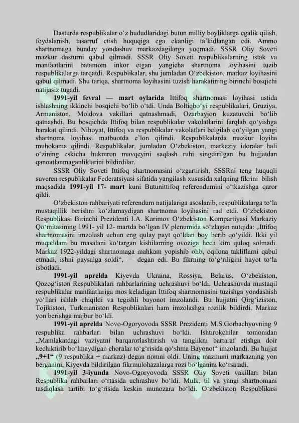 MUSTAQIL O'ZBEKISTON RESPUBLIKASINING TASHKIL TOPISHI VA UNING TARIXIY AHAMIYATI 2