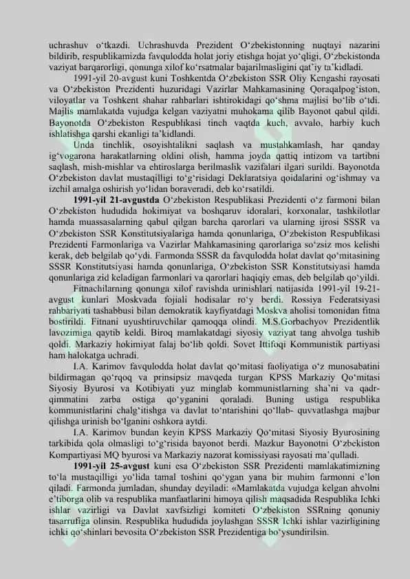 MUSTAQIL O'ZBEKISTON RESPUBLIKASINING TASHKIL TOPISHI VA UNING TARIXIY AHAMIYATI 4