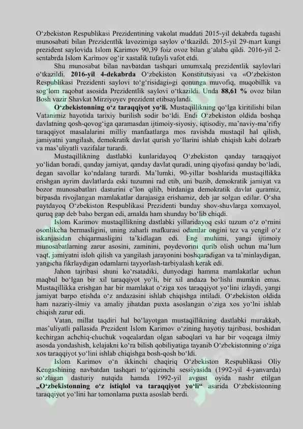 O’ZBEKISTОNNING O’ZIGА ХОS ISTIQLОL VА TАRАQQIYOT YO’LI 2