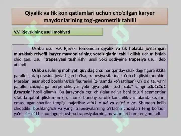Karyerlardagi kon ishlarining tekis va notekis rejimlari 8
