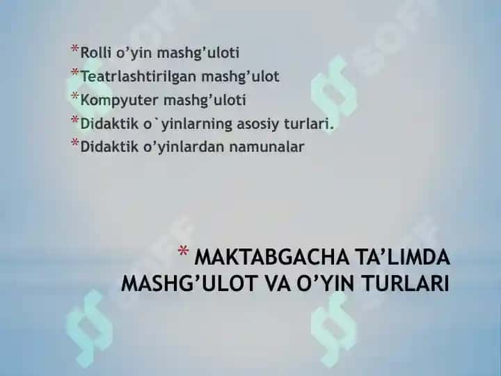 Maktabgacha ta'limda mashg'ulot va o'yin turi 2