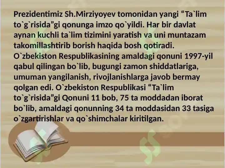 O'zb Resi Ta'lim to'grisidagi qonuni 2