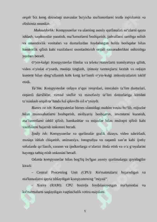 Kompyuterlar va ularning asosiy qurilmalari 5
