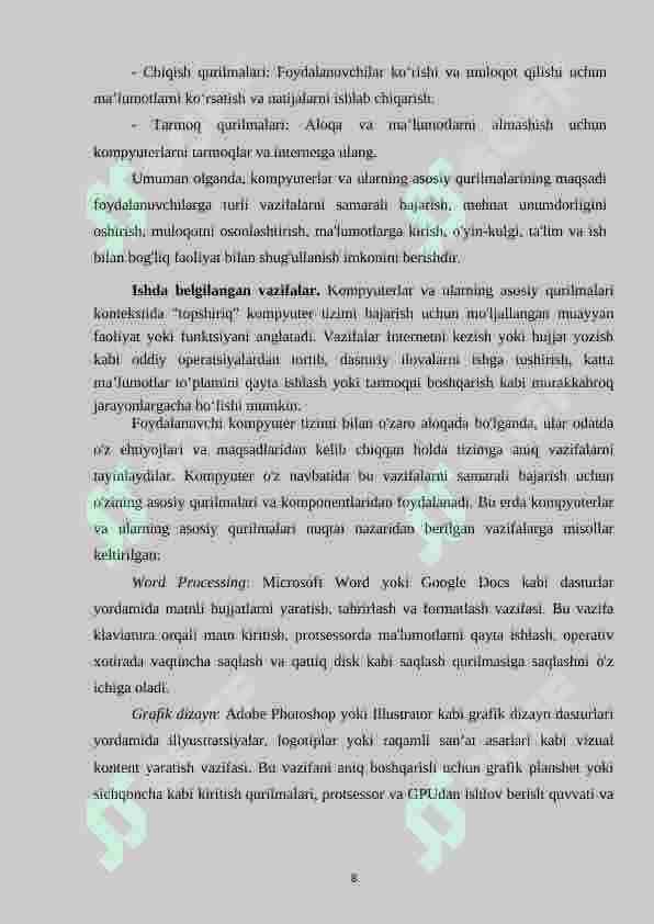 Kompyuterlar va ularning asosiy qurilmalari 8