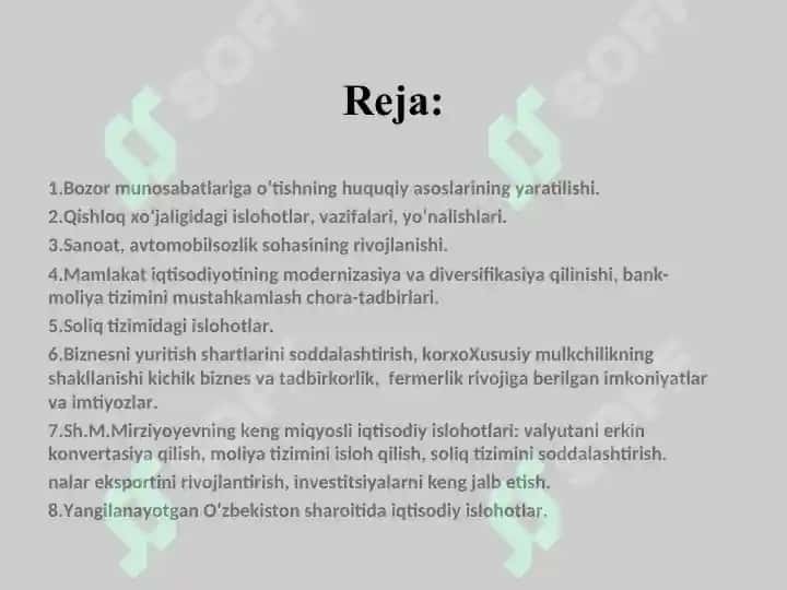 O‘ZBEKISTONDA IQTISODIY ISLOHOTLARNING AMALGA OSHIRILISHI 2