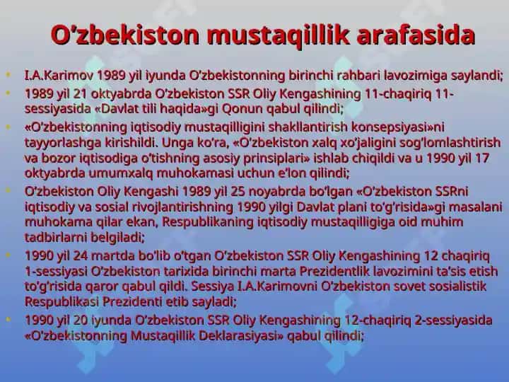 O‘zbekistonning mustaqillikka erishishi arafasidagi ijtimoiy-siyosiy, iqtisodiy ahvoli 5