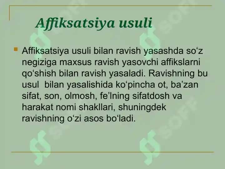 Ravishlarda daraja. Ravishning yasalishi. Ravishning tuzilishi jihatidan turlari 3
