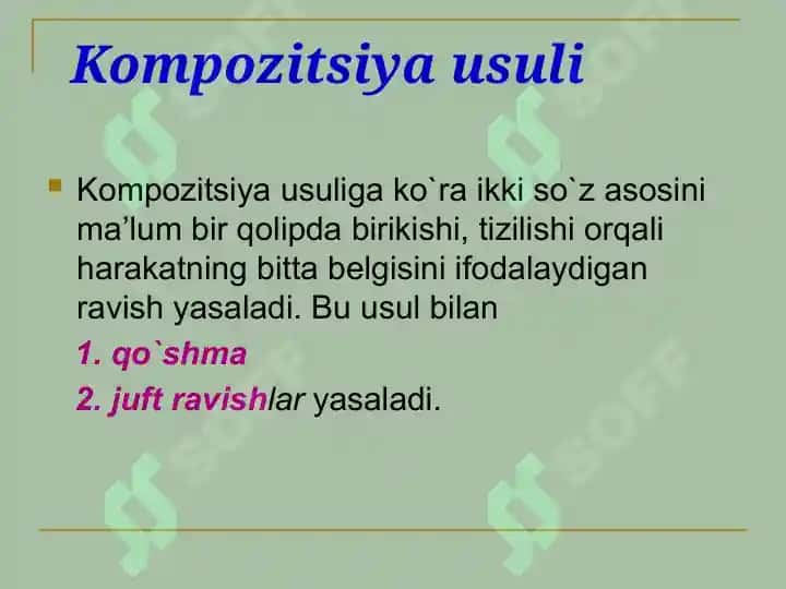 Ravishlarda daraja. Ravishning yasalishi. Ravishning tuzilishi jihatidan turlari 4