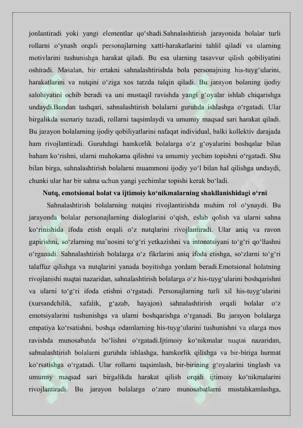 Maktabgacha ta’lim muassasasida sahnalashtirish faoliyatini tashkil qilish shakllari. 4