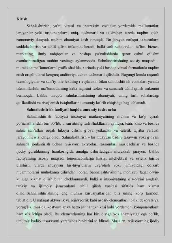 Sahnalashtirish faoliyatini rivojlantirish vositasi 2