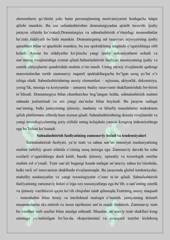 Sahnalashtirish faoliyatini rivojlantirish vositasi 6