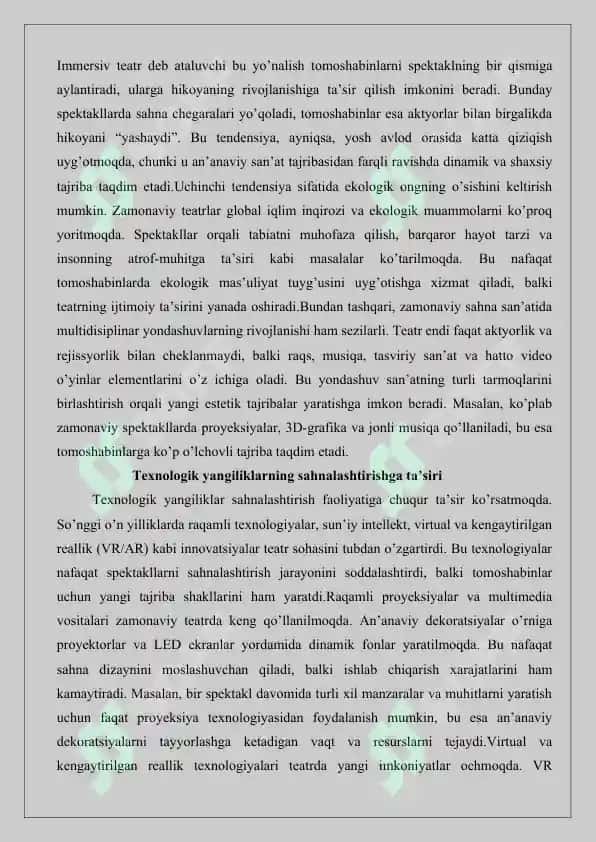 Sahnalashtirish faoliyatini rivojlantirish vositasi 8