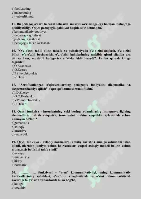 PEDAGOGIK MAHORAT fanidan mavzulashtirilgan testlar 3