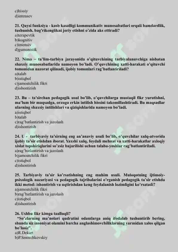 PEDAGOGIK MAHORAT fanidan mavzulashtirilgan testlar 4