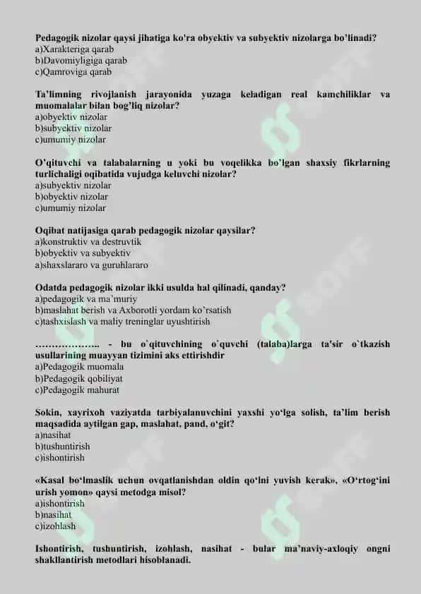 PEDAGOGIK MAHORAT fanidan mavzulashtirilgan testlar 8