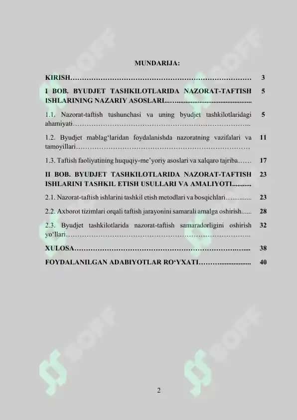 Byudjet tashkilotlarida nazorat-taftish ishlarini tashkil etish usullari 2