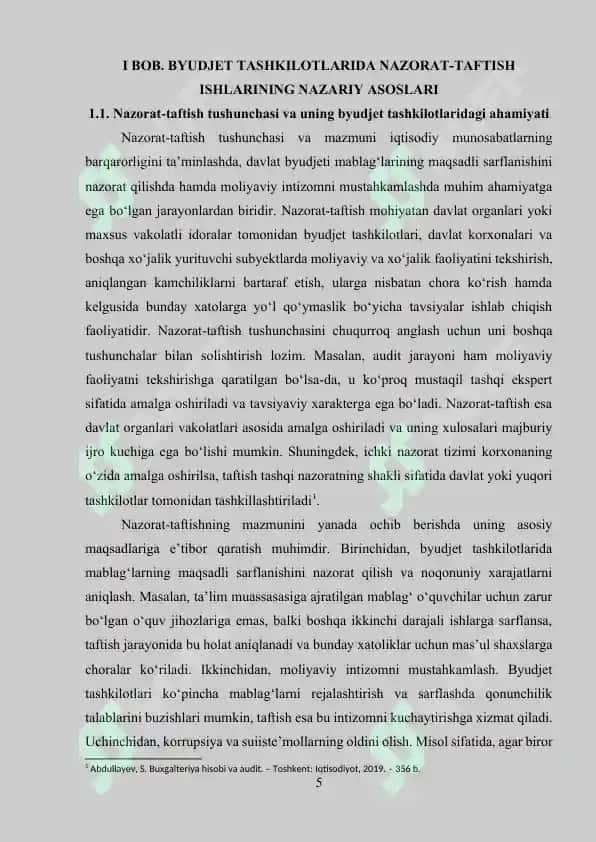 Byudjet tashkilotlarida nazorat-taftish ishlarini tashkil etish usullari 5
