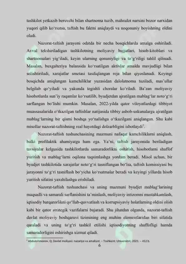 Byudjet tashkilotlarida nazorat-taftish ishlarini tashkil etish usullari 6