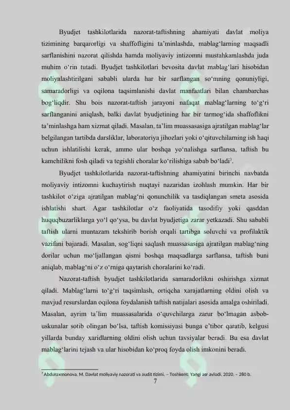 Byudjet tashkilotlarida nazorat-taftish ishlarini tashkil etish usullari 7