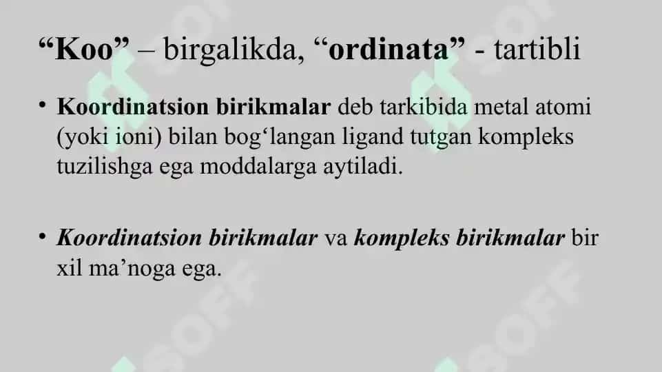 Kompleks birikmalar kimyosi faniga kirish 2