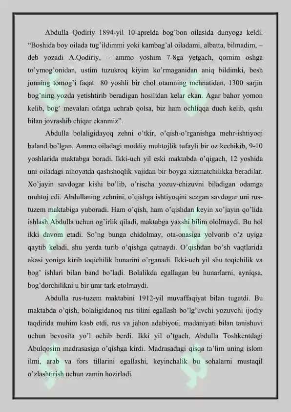 Abdulla Qodiriy va o'zbek ramanchiligi yangi mustaqil ishi 2