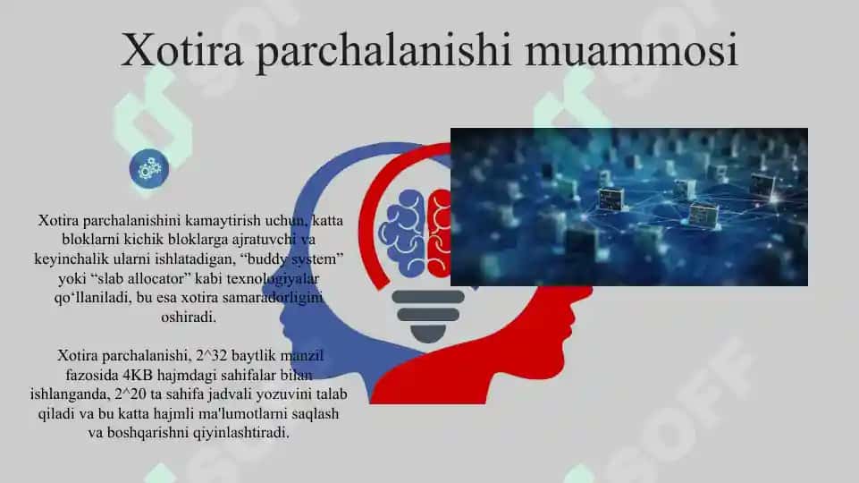 Operatsion tizimlarda xotirani   boshqarish. Xotira va uni tasvirlash,   virtual adres makoni 6