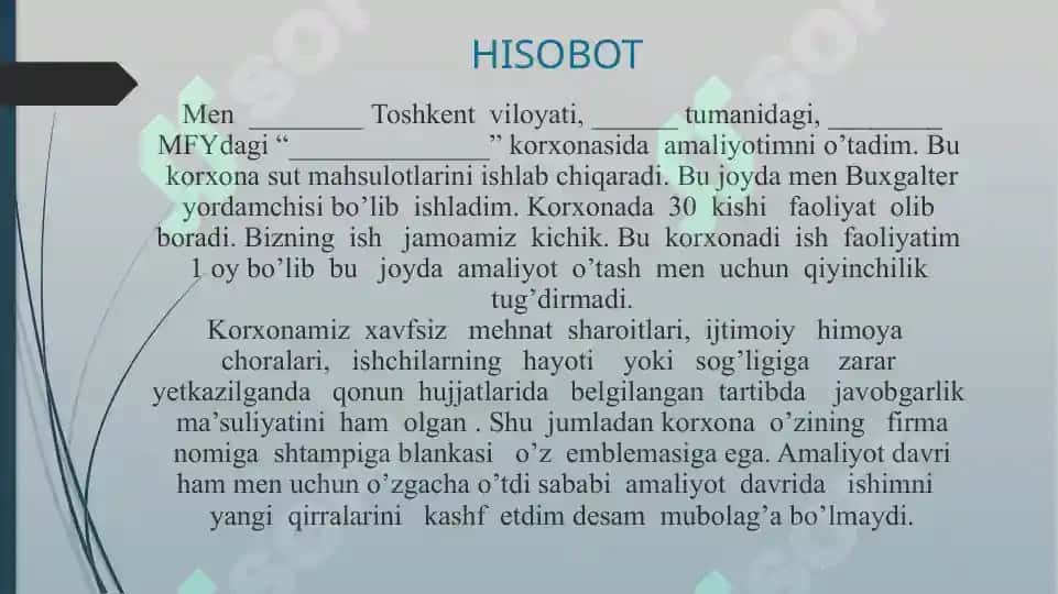 Malakaviy amaliyot hisobot 2