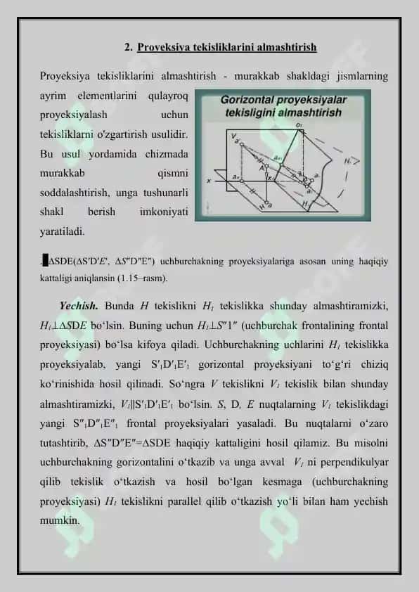 Proyeksiya tekisliklarini almashtirish, aylantirish va joylashtirish usullari 3