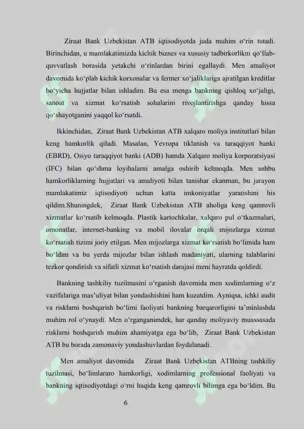 Ziraat Bank Uzbekistan  amaliyot hisoboti     Ziraat Bank Uzbekistan hisobot      Ziraat Bank hisobot   Ziraat Bank amaliyot hisobot   Ziraat Bank malakaviy amaliyot   Ziraat Bank praktika Malakaviy amaliyot hisoboti 6
