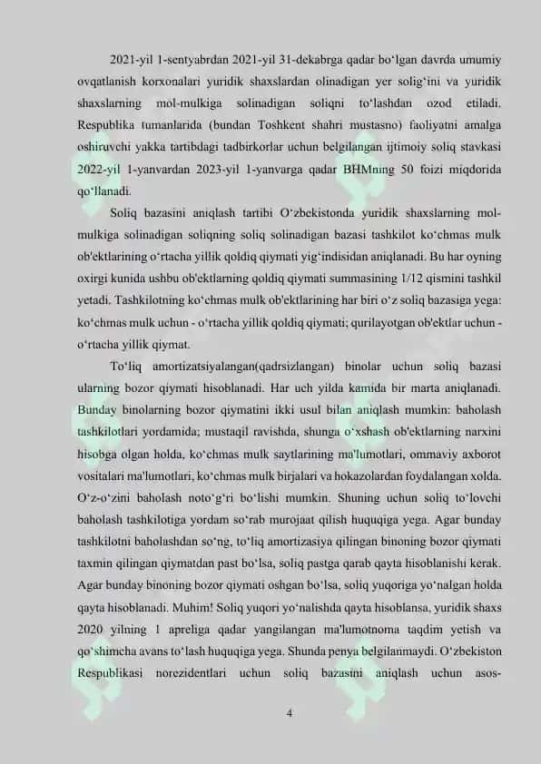 Yuridik shaxslarning mol-mulkiga solinadigan soliq bo’yicha soliq hisobotini taqdim etish va soliq to’lash tartibi 4