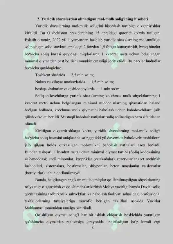 Yuridik shaxslarning mol-mulkiga solinadigan soliq bo’yicha soliq hisobotini taqdim etish va soliq to’lash tartibi 8