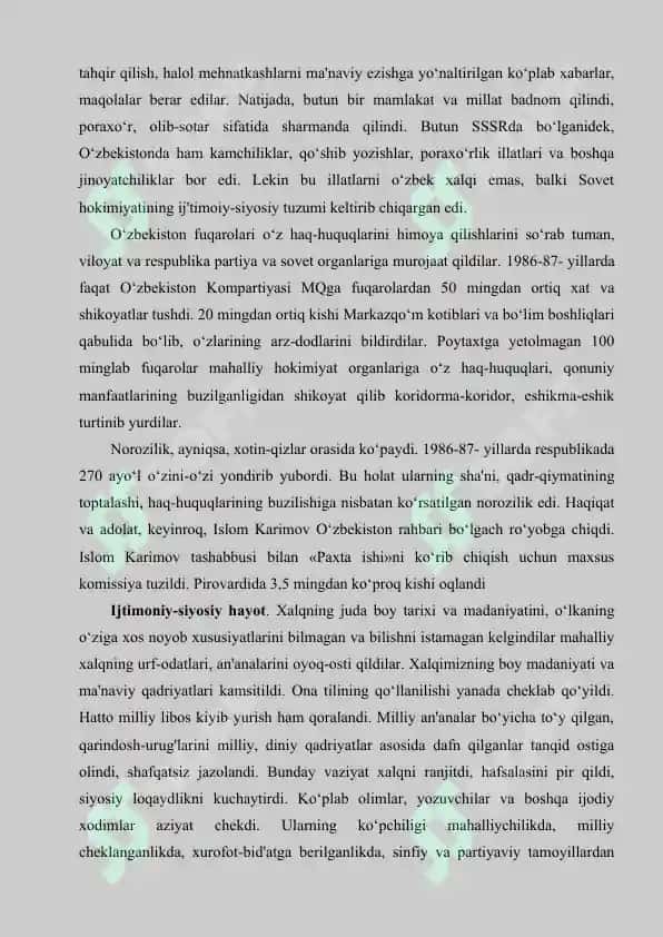 Mustaqillikka erishish arafasida O‘zbekistondagi ijtimoiy-iqtisodiy jarayonlar 5