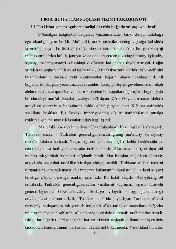 Hujjatlar saqlash tizimi taraqqiyoti va tavsifi 5