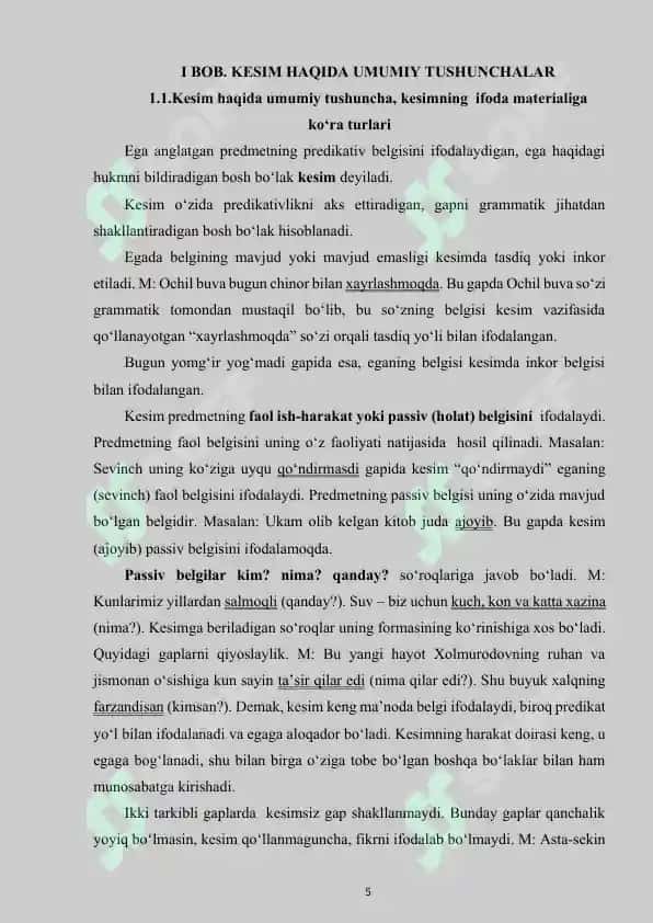Kesim va uning o‘zbek tilshunosligidagi tadqiqi 5