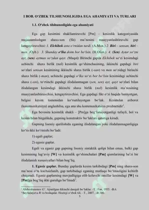 Oʻzbek tilshunosligida ega va uning tadqiqi 5