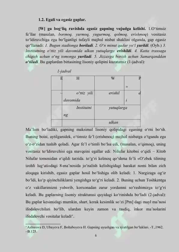 Oʻzbek tilshunosligida ega va uning tadqiqi 6