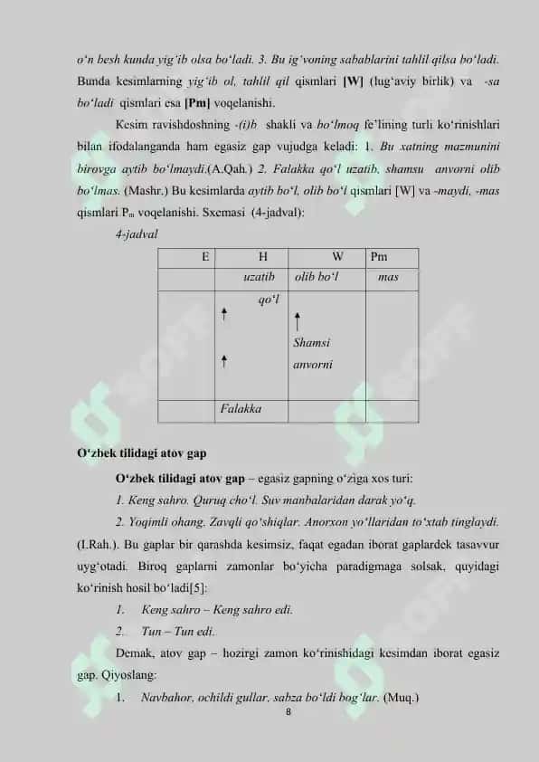 Oʻzbek tilshunosligida ega va uning tadqiqi 8