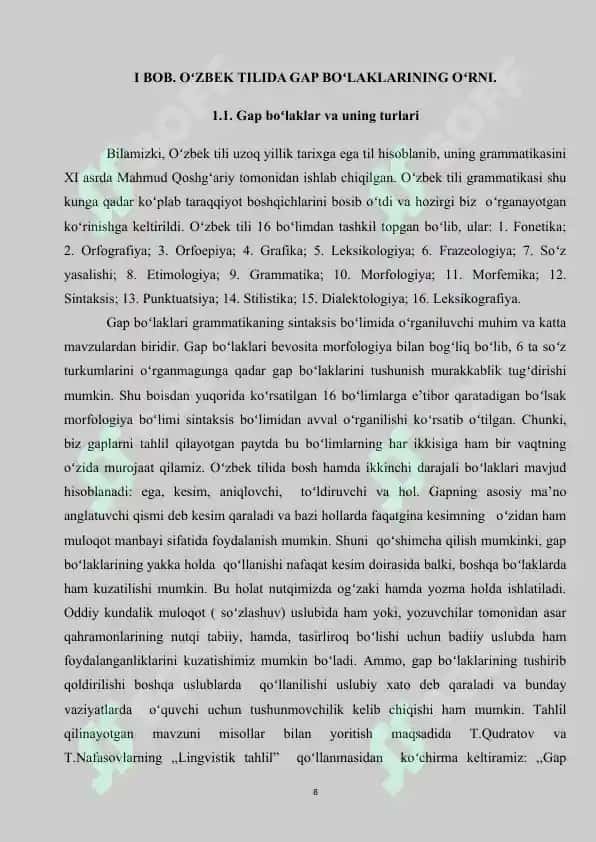 Oʻzbek tilshunosligida gap boʻlaklari nazariyasi 8