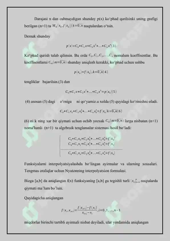 Splayn funksiyalar yordamida kvadratur formula qurish 5