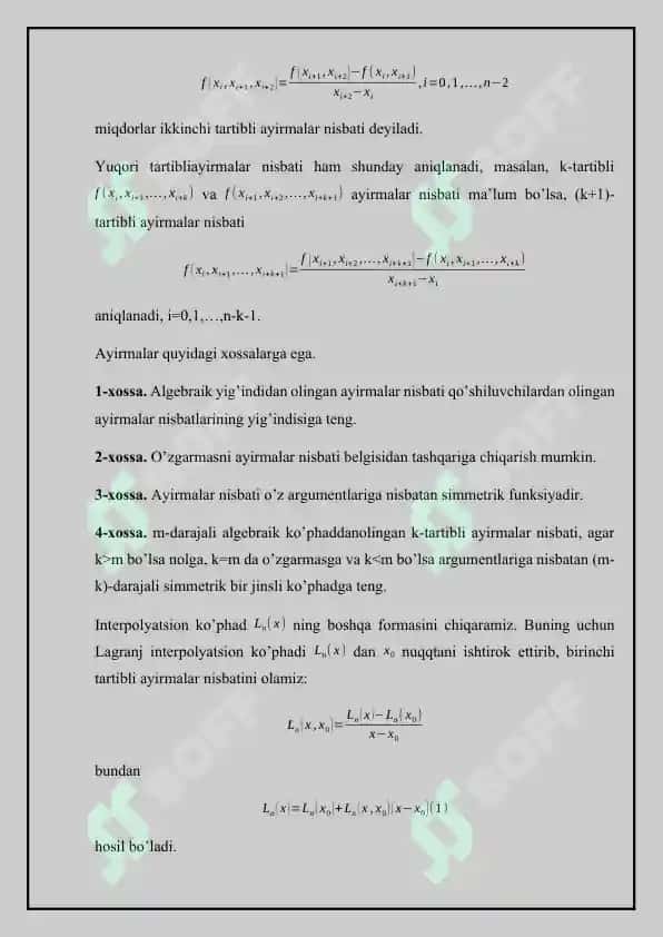 Splayn funksiyalar yordamida kvadratur formula qurish 6