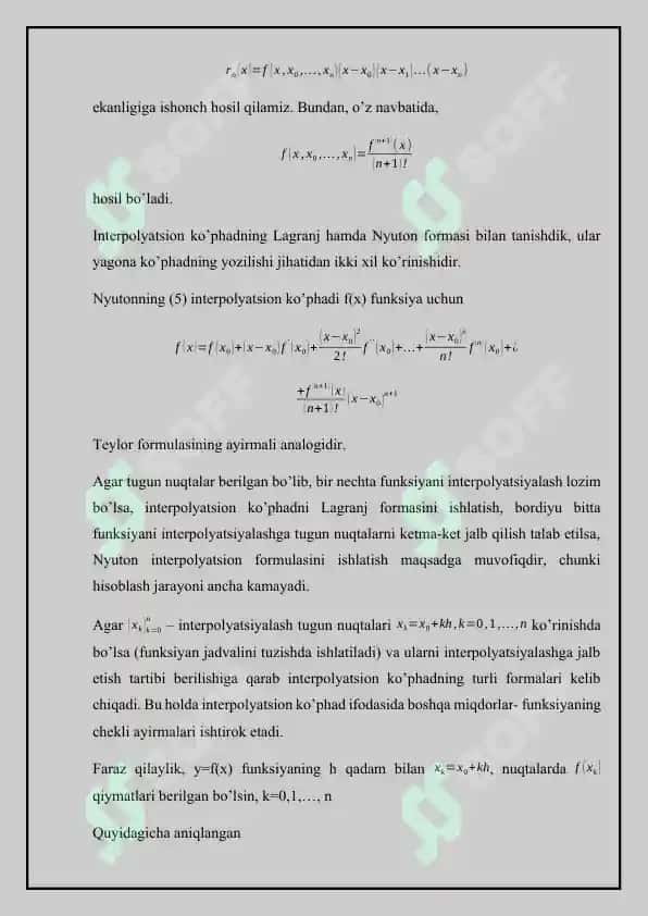 Splayn funksiyalar yordamida kvadratur formula qurish 8