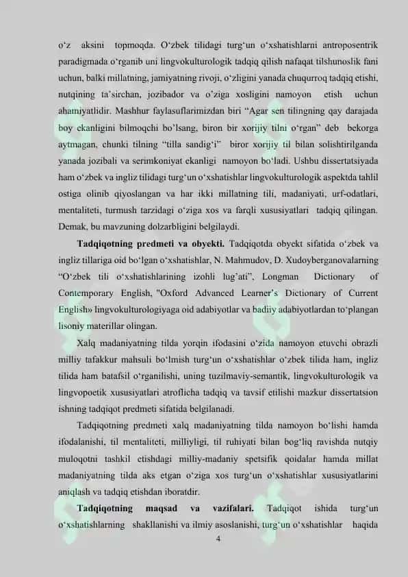 O‘ZBEK VA INGLIZ TILLARIDA TURG‘UN O‘XSHATISHLARNING LINGVOKULTUROLOGIK TADQIQI 4