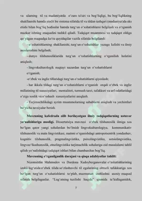 O‘ZBEK VA INGLIZ TILLARIDA TURG‘UN O‘XSHATISHLARNING LINGVOKULTUROLOGIK TADQIQI 5