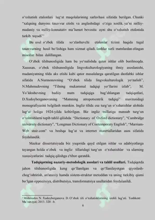 O‘ZBEK VA INGLIZ TILLARIDA TURG‘UN O‘XSHATISHLARNING LINGVOKULTUROLOGIK TADQIQI 6