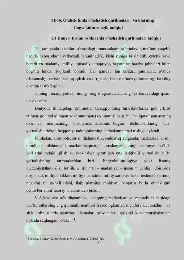 O‘ZBEK VA INGLIZ TILLARIDA TURG‘UN O‘XSHATISHLARNING LINGVOKULTUROLOGIK TADQIQI 8