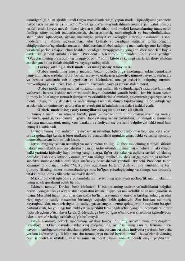 O’zbekistonning o’ziga xos istiqlol va taraqqiyot yo’li 2