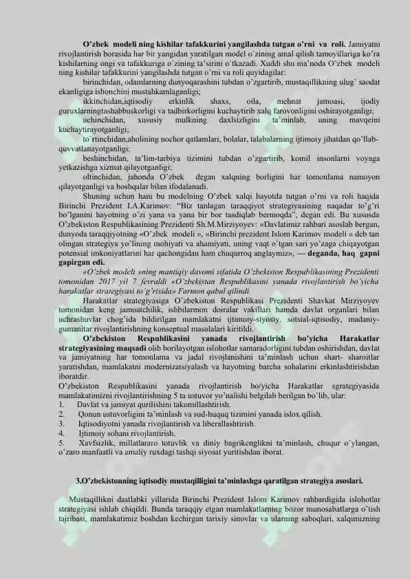 O’zbekistonning o’ziga xos istiqlol va taraqqiyot yo’li 4