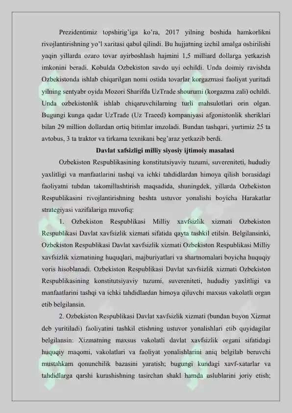 Milliy xavfsizlikni ta'minlash borasida amalga oshirilayotgan ishlar 4