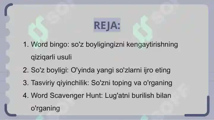 O'rta darajadagi lug'at amaliyoti o'yinlari 2