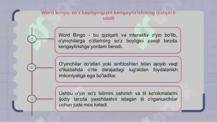 O'rta darajadagi lug'at amaliyoti o'yinlari 3